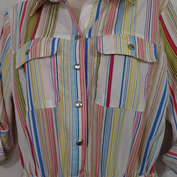 Bebop Striped Button Bodice Shirt Dress Women Size L Roll Tab 3/4 Sleeves NEW - Picture 3 of 14